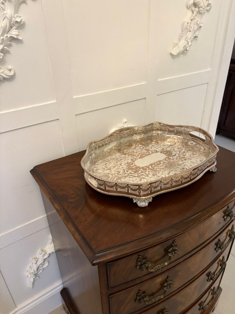 Antique Edwardian Quality Sheffield Plated Engraved Tea Tray - Image 4